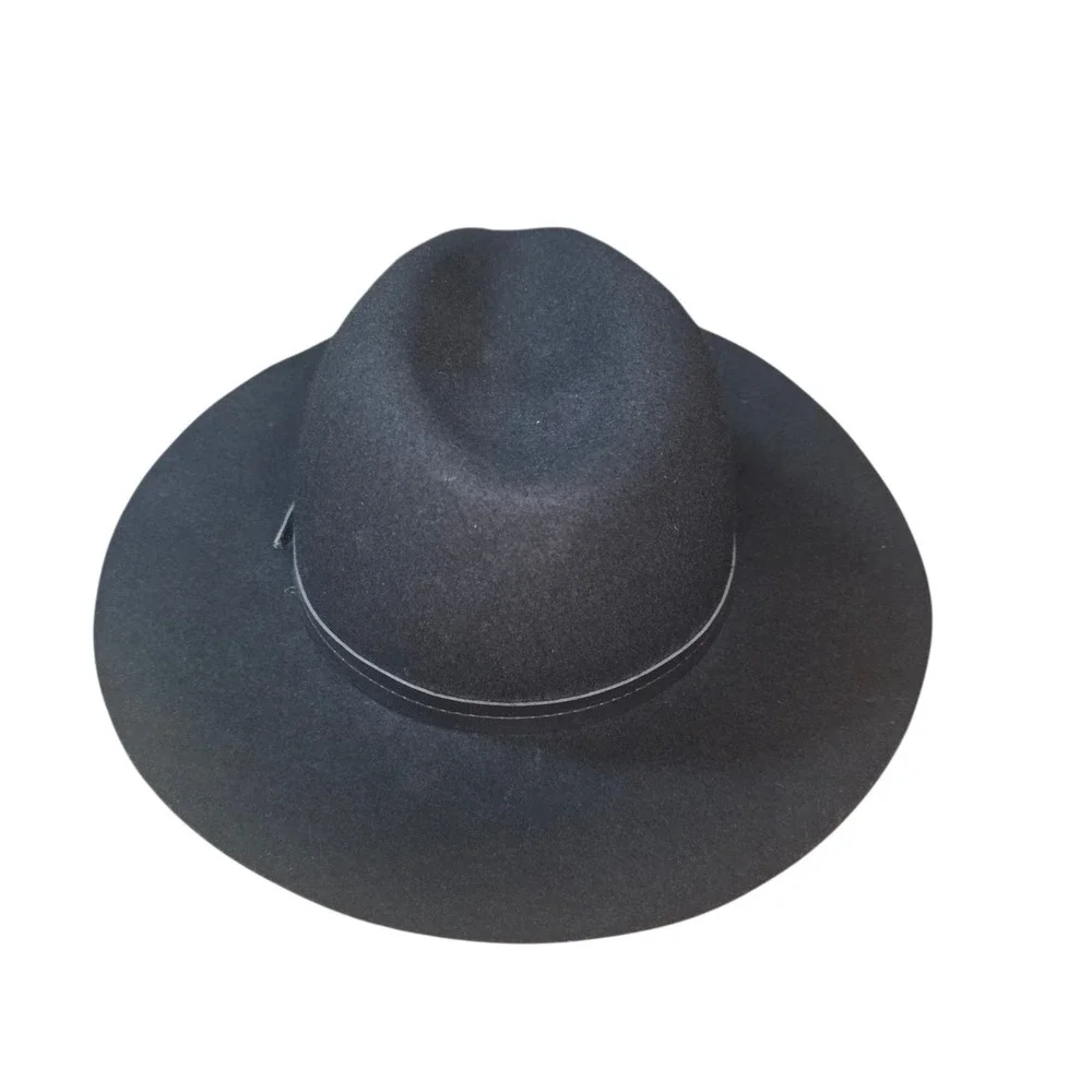 Ecote Womens Black 100% Wool Rancher Hat Wide Brim Leather Band Boho